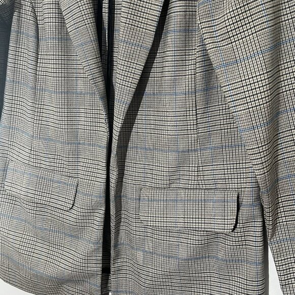 Liverpool Los Angeles Women’s Boyfriend Blazer Small Plaid Blue Beige Open Front - Picture 9 of 14